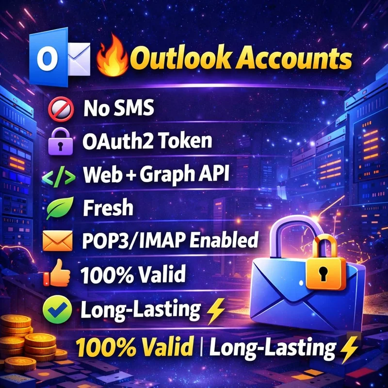 🔥 Outlook Accounts | No SMS | OAuth2 Token | Web + Graph API | Fresh | POP3/IMAP Enabled | 100% Valid | Long-Lasting ⚡️ - Outlook autoreg . Requires SMS to unlock. Web works. MIX IP . ⚡️I HAVE QUALITY OUTLOOK OAUTH 2.0. SEE MY OTHER ACCOUNTS.⚡️